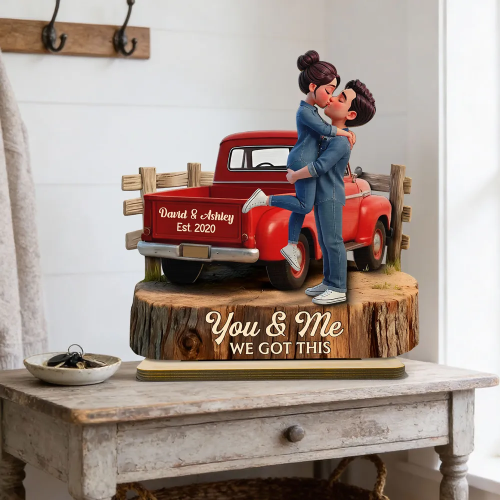 Personalized 2-Layer Wooden Plaque with Kissing Couple in Red Pickup Truck, Farmhouse Decor, Unique Gift for Couples - Image 8