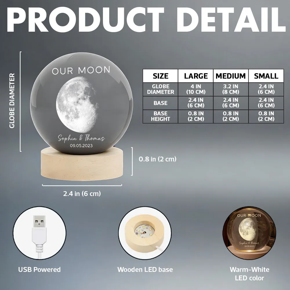 Custom Our Moon Globe Lamp, Cozy Romantic Room Glow, Meaningful Keepsake Gift for Wife Husband Girlfriend Boyfriend - Image 7
