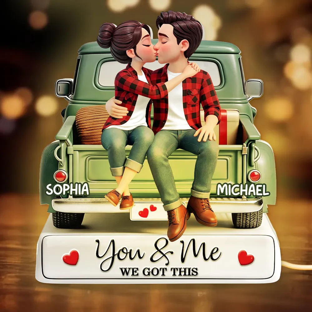Personalized Acrylic Light Box Kissing Couple on a Truck Tailgate Warm Glow Bedroom Decor Unique Gift for Him or Her - Image 2