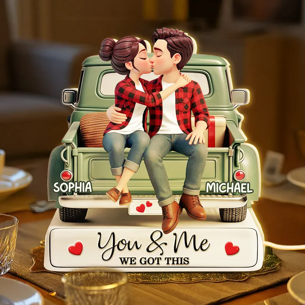 Personalized Acrylic Light Box Kissing Couple on a Truck Tailgate Warm Glow Bedroom Decor Unique Gift for Him or Her - Image 5
