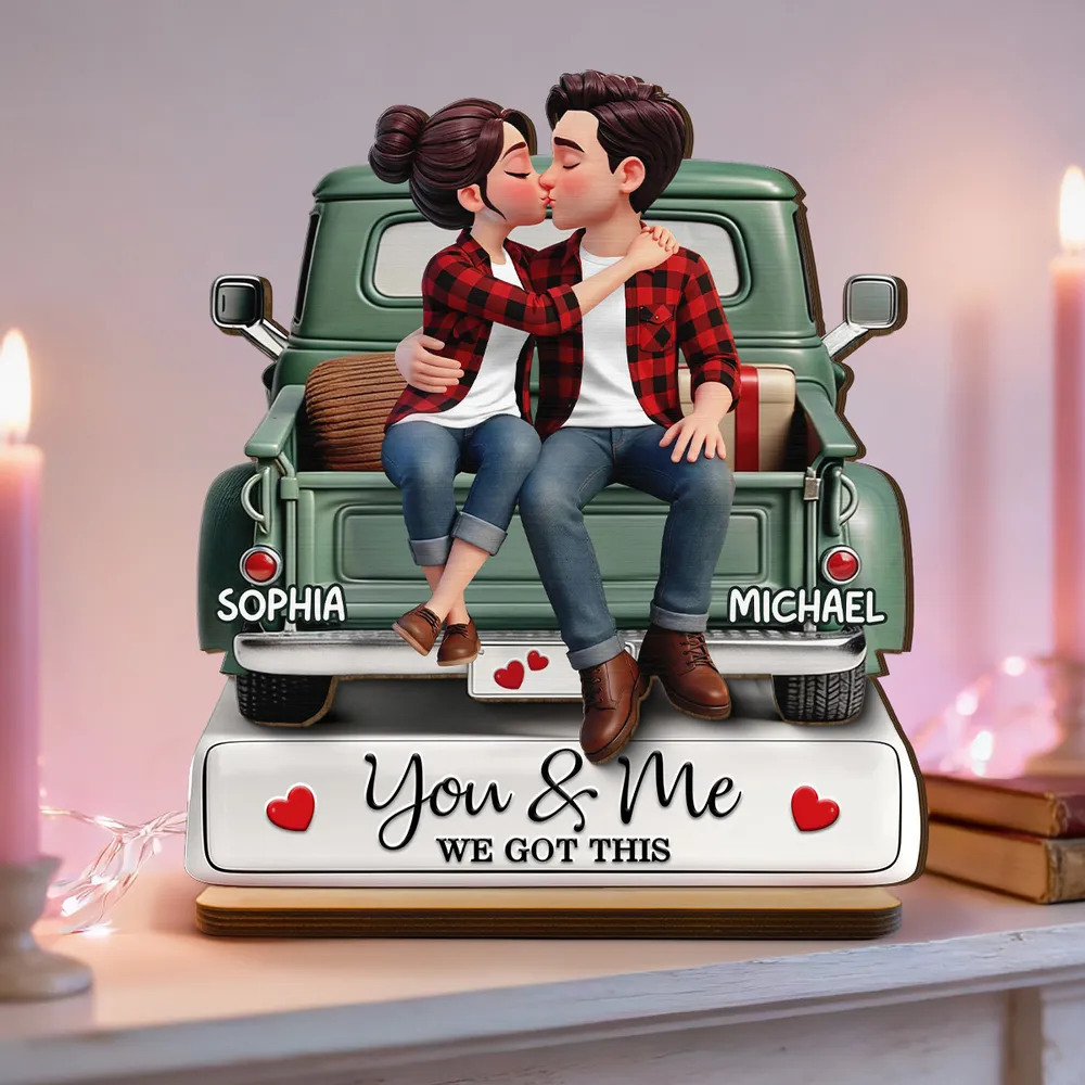 Personalized 2-Layer Wooden Plaque Couple Kissing on a Pickup Truck, You & Me We Got This, Unique Gift for Him or Her - Image 2