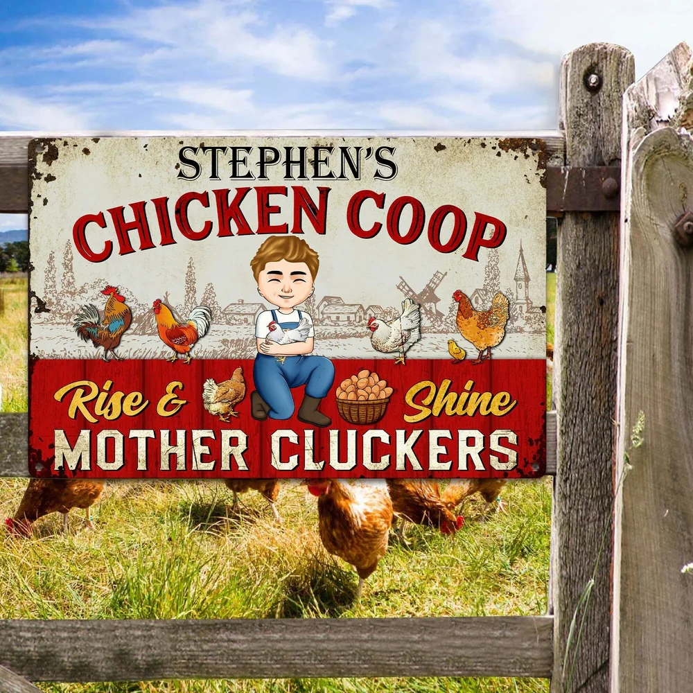 Personalized Rectangular Iron Sign Chicken Coop Farmhouse Cartoon, Rise & Shine Mother Cluckers, Unique Gift - Image 2