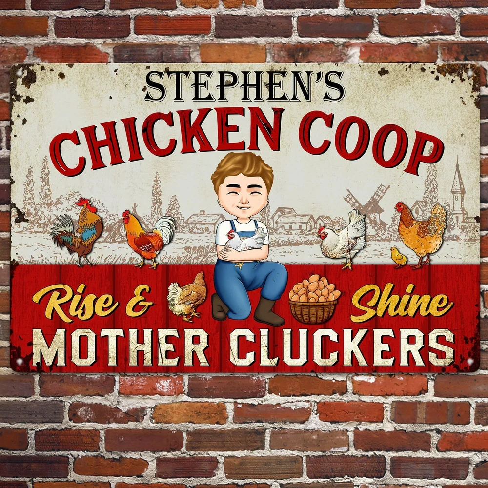 Personalized Rectangular Iron Sign Chicken Coop Farmhouse Cartoon, Rise & Shine Mother Cluckers, Unique Gift - Image 3