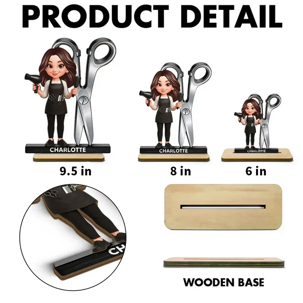 2-Layer Wooden Plaque Hairdresser Cartoon With Scissors Salon Decor A Unique Creative Gift For Hairstylists - Image 4