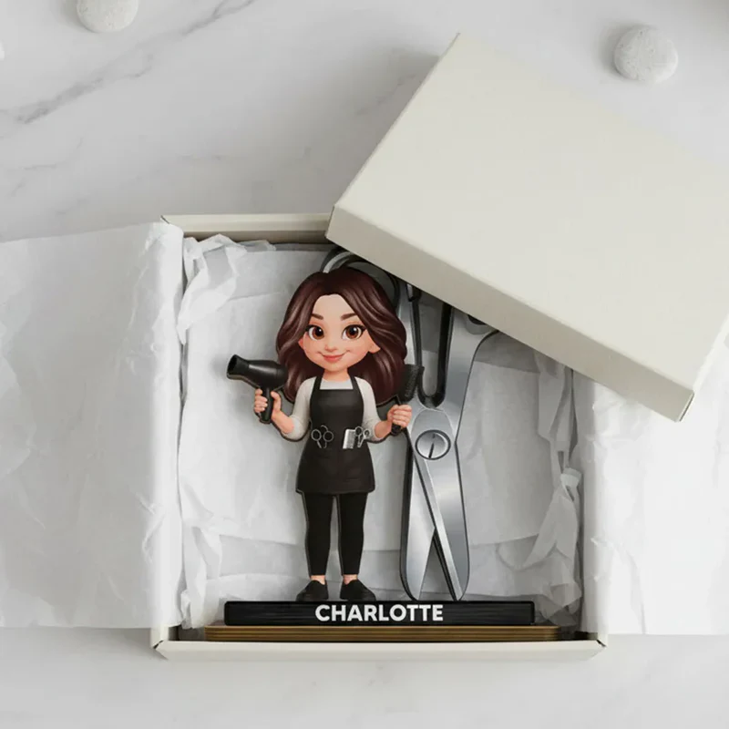 2-Layer Wooden Plaque Hairdresser Cartoon With Scissors Salon Decor A Unique Creative Gift For Hairstylists - Image 9