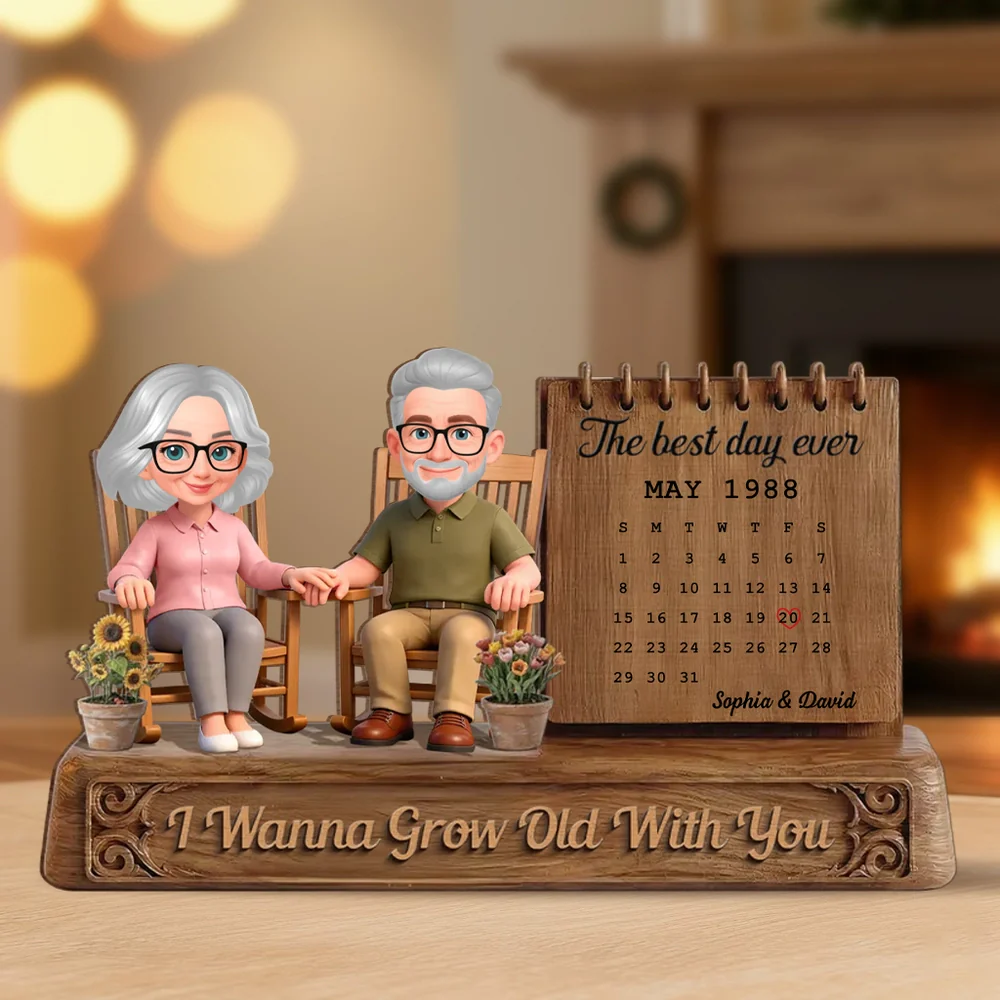 Personalized 2-Layer Wooden Plaque with Elderly Couple in Rocking Chairs and Calendar, Romantic Keepsake, Unique Gift for Wife or Husband - Image 3