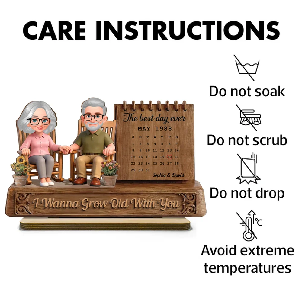 Personalized 2-Layer Wooden Plaque with Elderly Couple in Rocking Chairs and Calendar, Romantic Keepsake, Unique Gift for Wife or Husband - Image 5