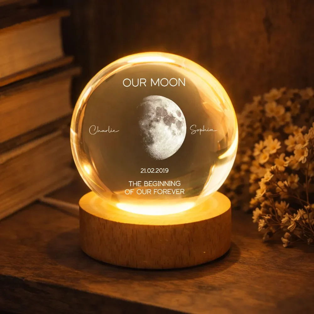 Personalized Our Moon Globe Lamp Night Light, romantic bedside glow, unique couple gift - Image 2