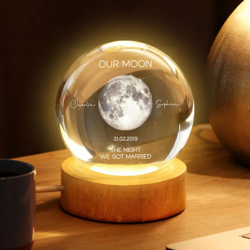 Personalized Our Moon Globe Lamp Night Light, romantic bedside glow, unique couple gift - Image 3
