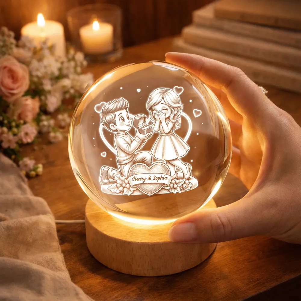Personalized Crystal Ball LED Night Light, Kneeling Proposal Scene Night Light, Sweet Romantic Gift for Valentine's Day - Image 3
