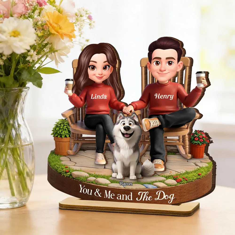You & Me and The Dog Personalized 2-Layer Wooden Plaque, Sweet Couple & Pup Keepsake for Living Room Display, Gift for Pet Lovers - Image 2