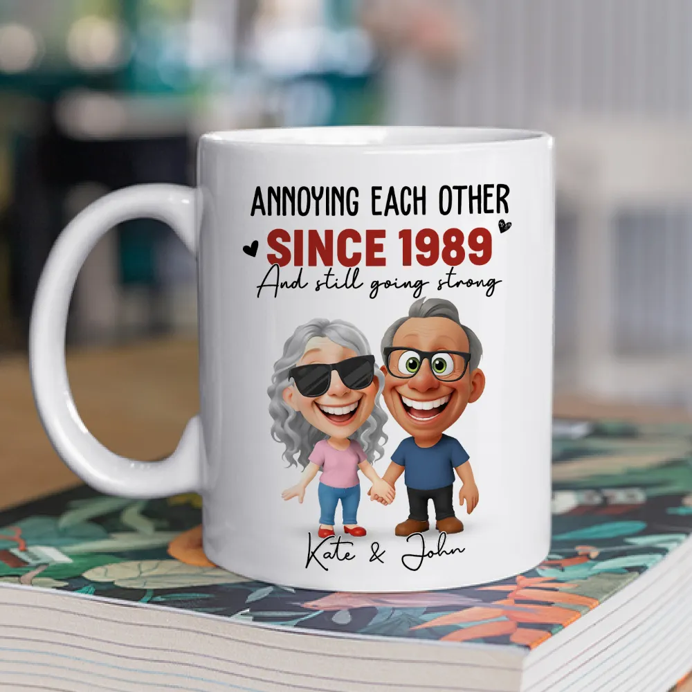 Personalized Ceramic Mug With Funny Couple Cartoon Annoying Each Other Since Custom Gift For Husband Or Wife - Image 2