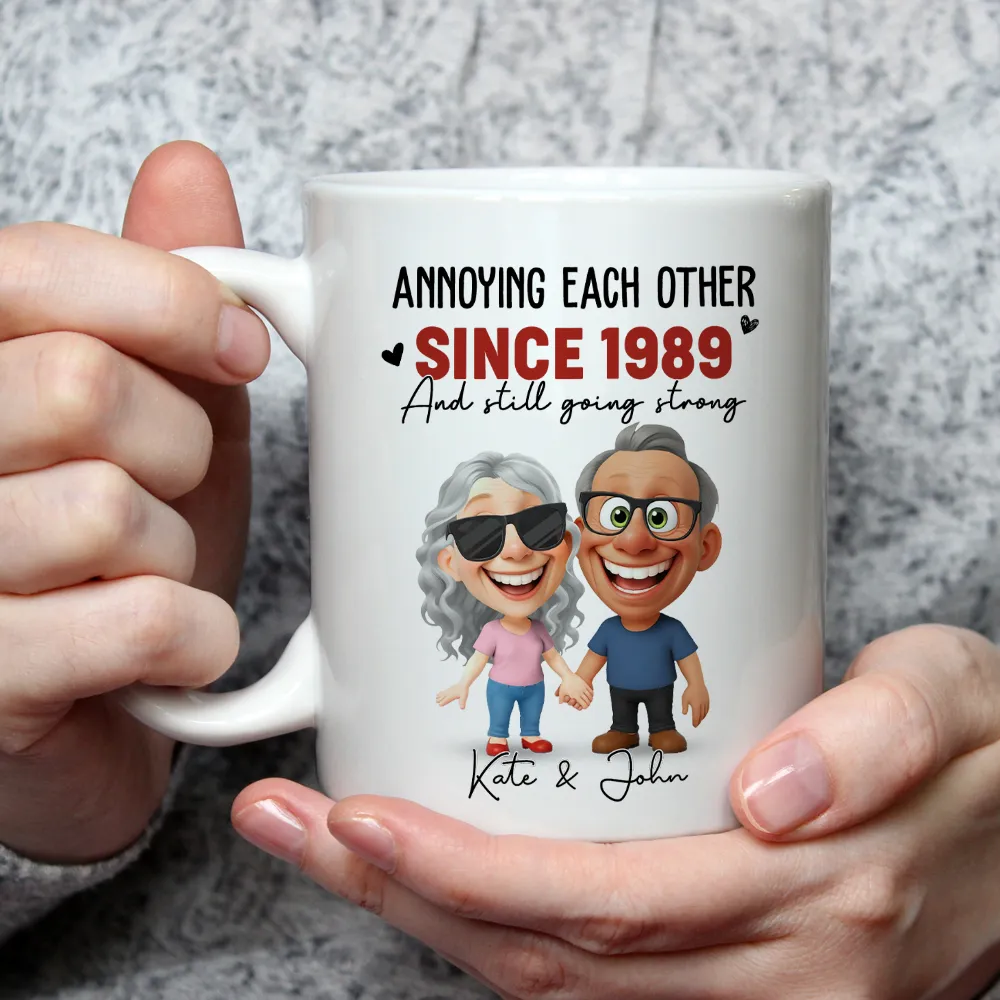 Personalized Ceramic Mug With Funny Couple Cartoon Annoying Each Other Since Custom Gift For Husband Or Wife - Image 3