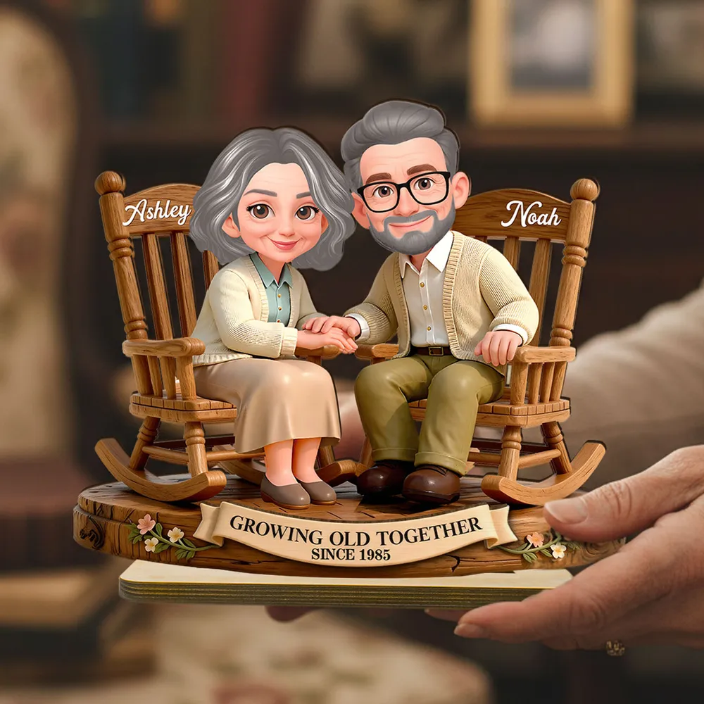 Personalized 2-Layer Wooden Plaque with Couple Holding Hands in Rocking Chairs, Sweet Keepsake Decor, Unique Gift for Wife or Husband - Image 3