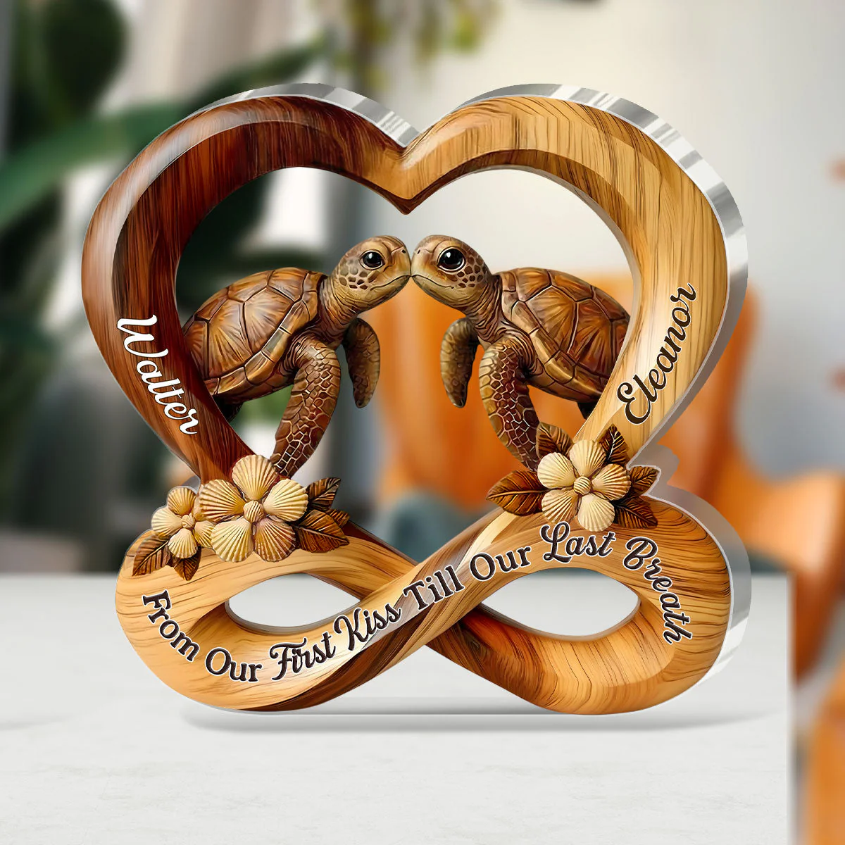 Personalized Shaped Acrylic Block Plaque Turtle Kiss in Heart Infinity Design - Unique Romantic Gift for Couples - Image 4