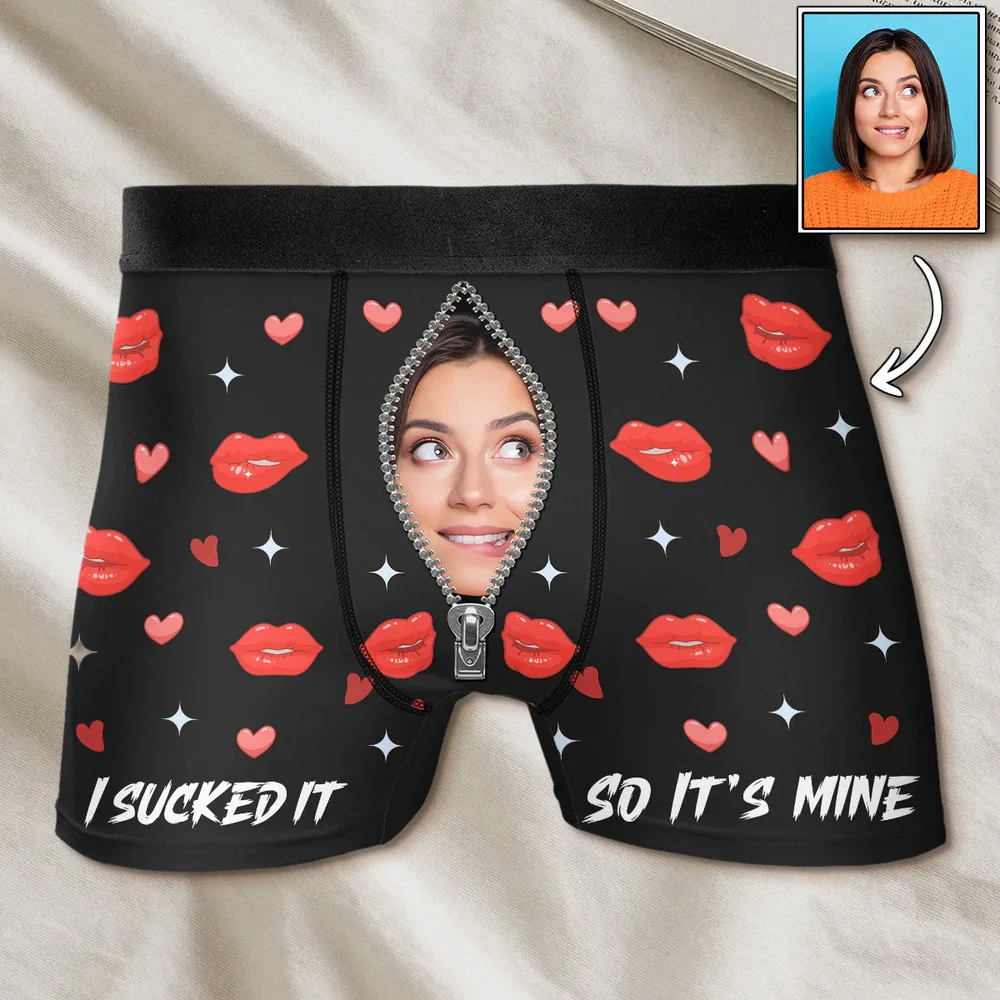 Personalized Photo Men's Boxer Briefs with Kiss Print, Funny Romantic Couple Gift for a Unique Surprise