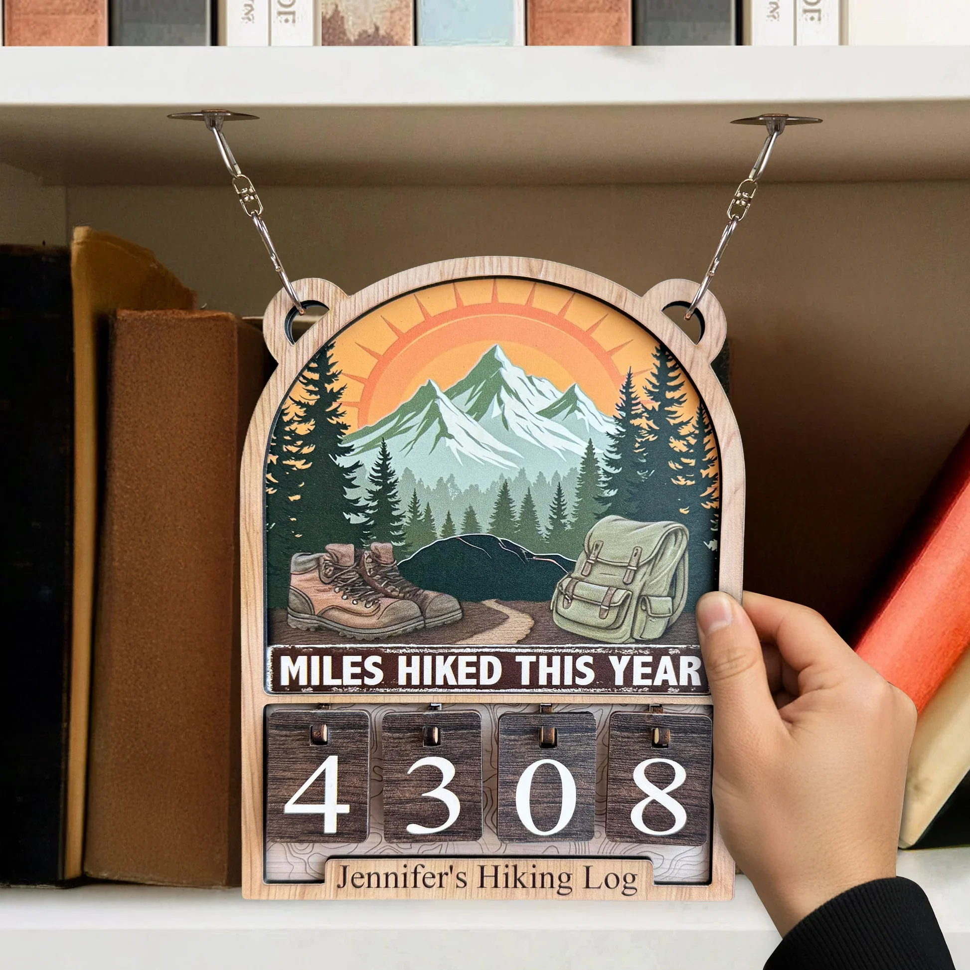 Personalized Hiking Miles Tracker Sign - Mountain Sunset Decor, Unique Gift for Hikers - Image 2