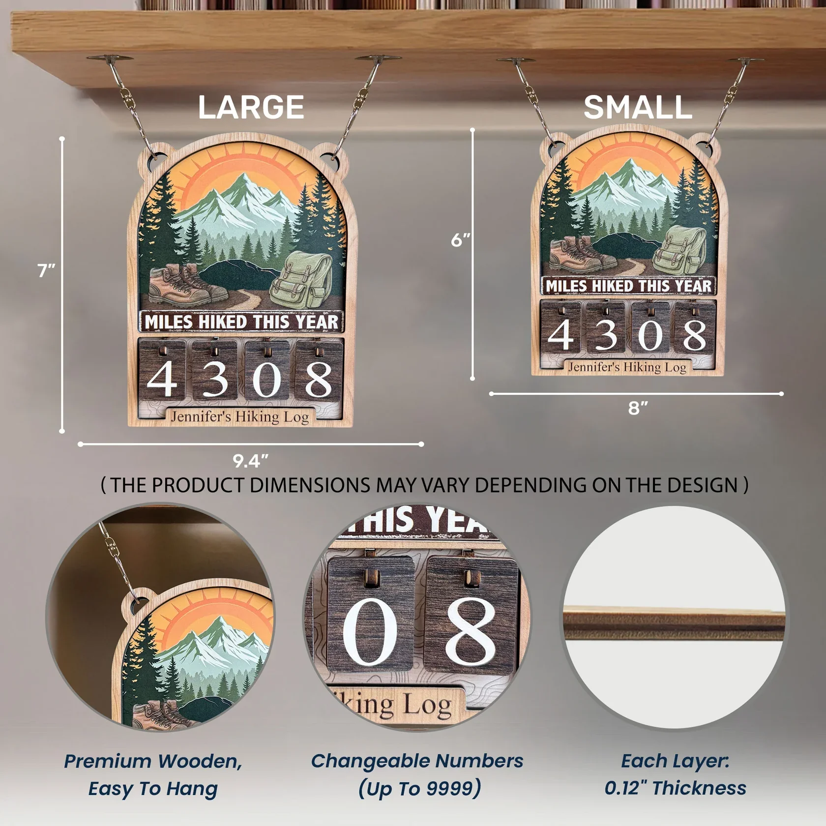 Personalized Hiking Miles Tracker Sign - Mountain Sunset Decor, Unique Gift for Hikers - Image 4