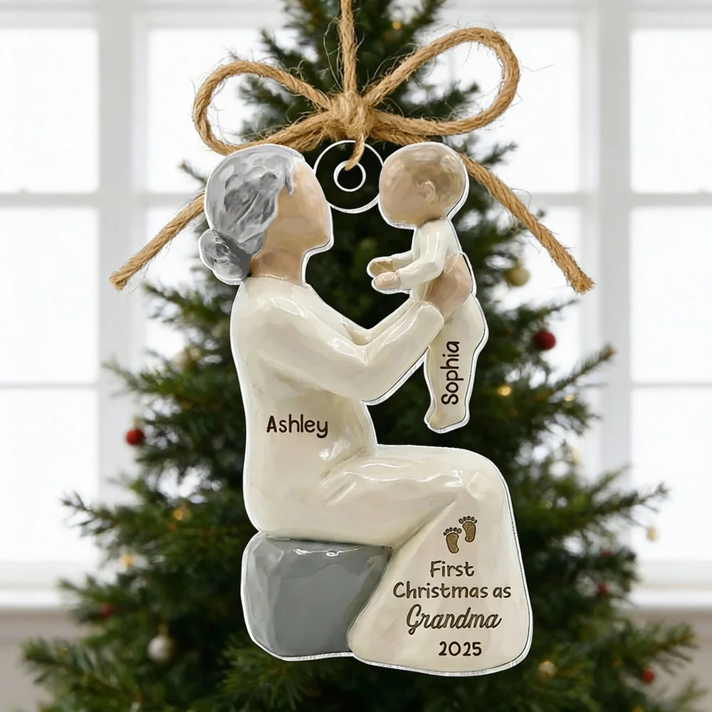 Personalized Wooden Ornament, Mom Holding Baby Sculpted Keepsake, Warm Neutral Rustic Decor, Unique Gift for New Mom or Grandma - Image 2