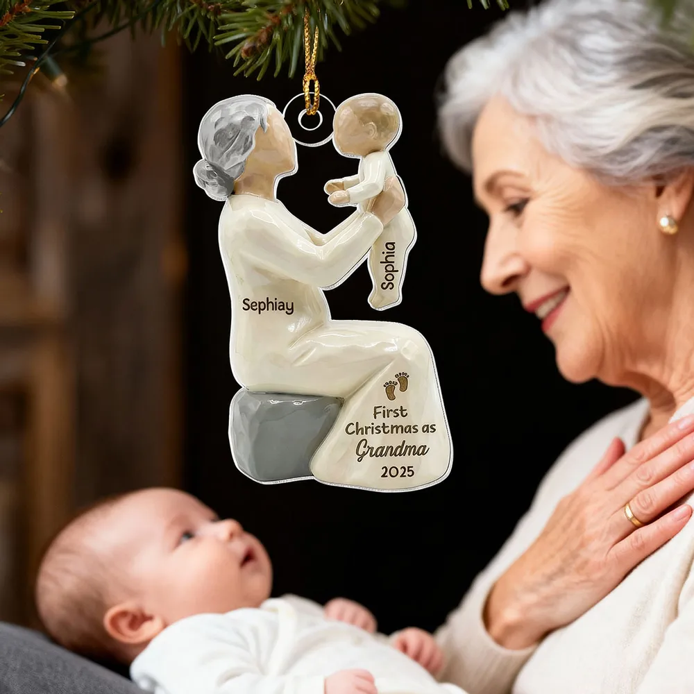 Personalized Wooden Ornament, Mom Holding Baby Sculpted Keepsake, Warm Neutral Rustic Decor, Unique Gift for New Mom or Grandma - Image 3