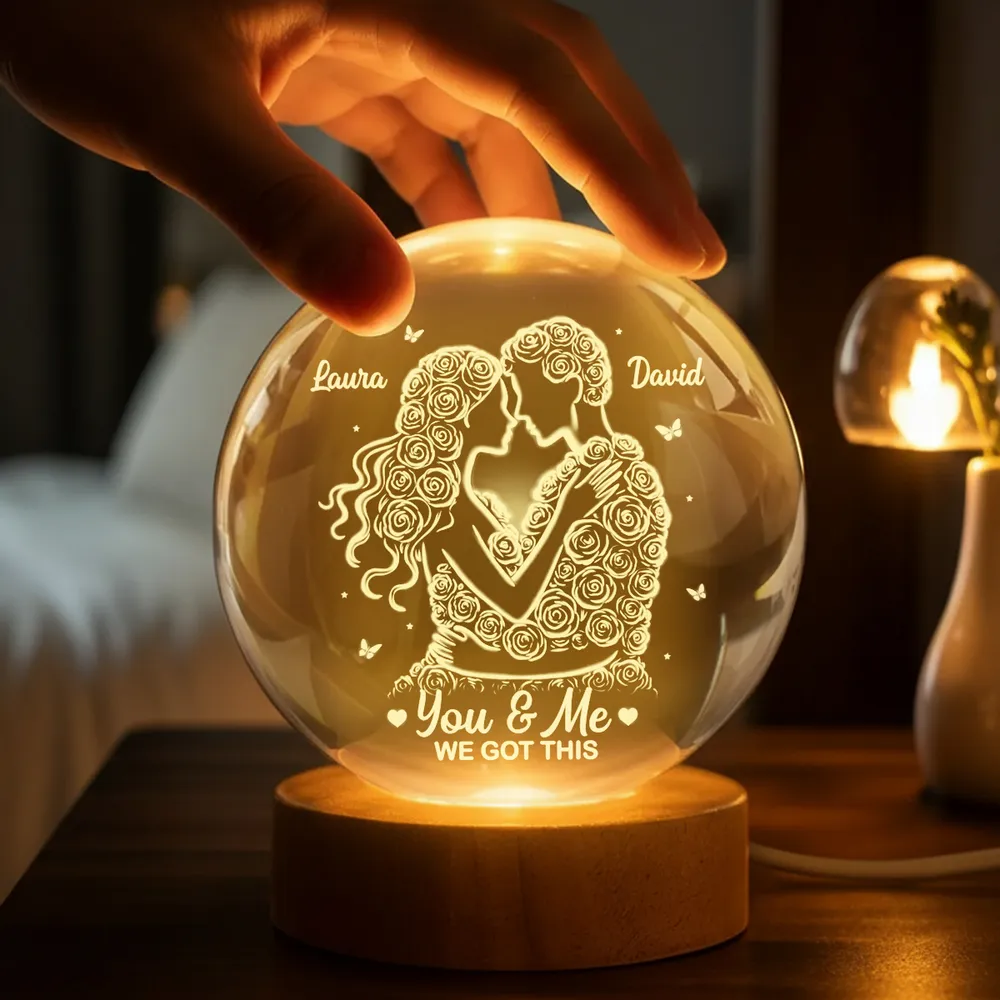 Personalized Crystal Ball LED Night Light -Romantic Rose Couple Night Light for Bedroom Decor Unique Valentine's Day Gift for Her or Him - Image 2