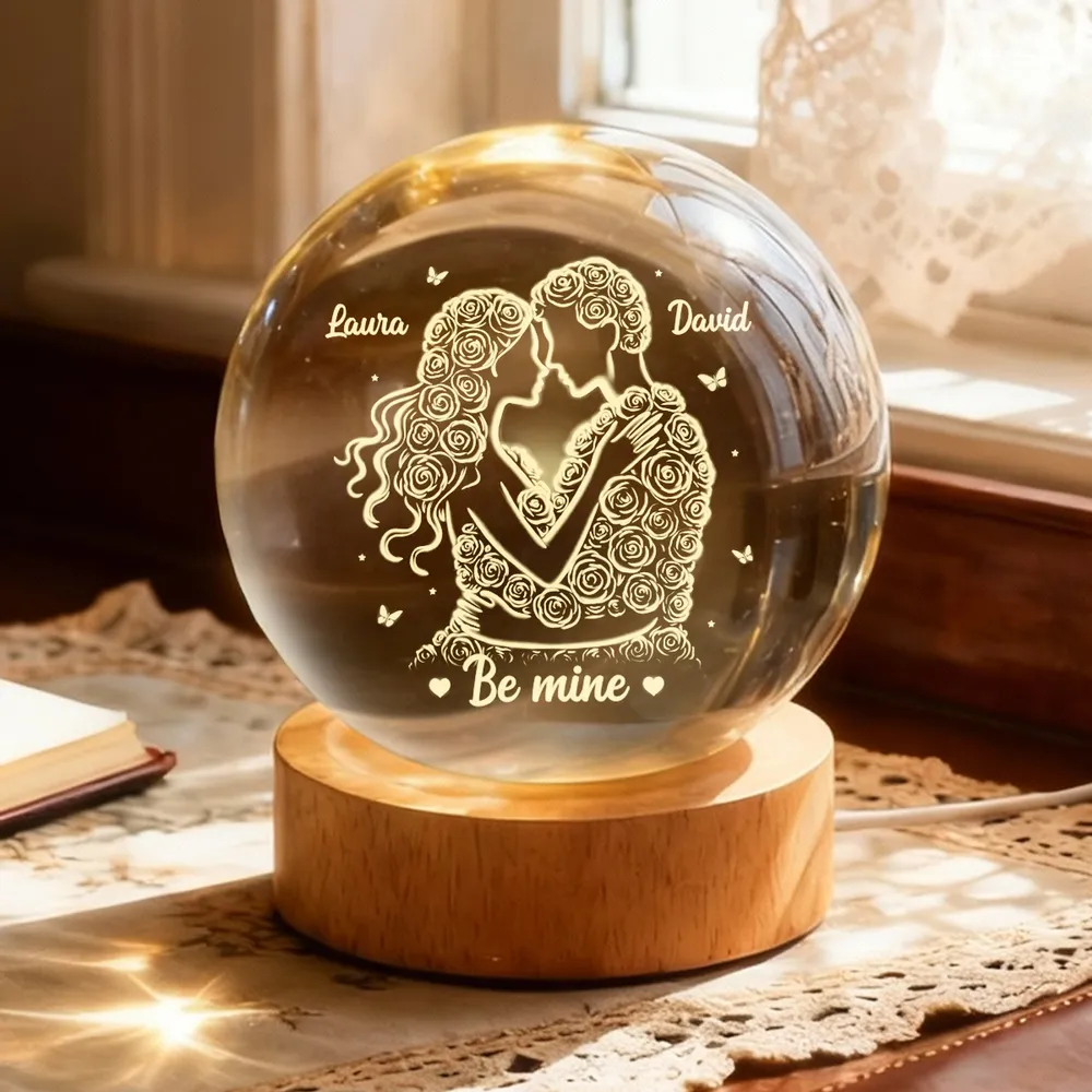 Personalized Crystal Ball LED Night Light -Romantic Rose Couple Night Light for Bedroom Decor Unique Valentine's Day Gift for Her or Him - Image 3