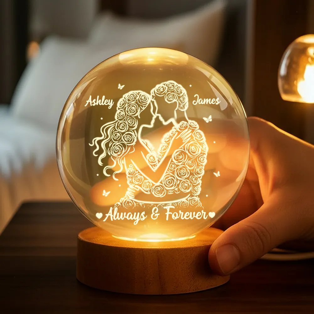 Personalized Crystal Ball LED Night Light -Romantic Rose Couple Night Light for Bedroom Decor Unique Valentine's Day Gift for Her or Him - Image 5