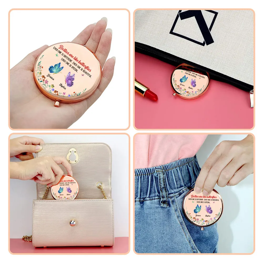 Personalized Metal Compact Mirror Sisters Are Like Butterflies Floral Butterfly Design Unique Gift for Sister - Image 5