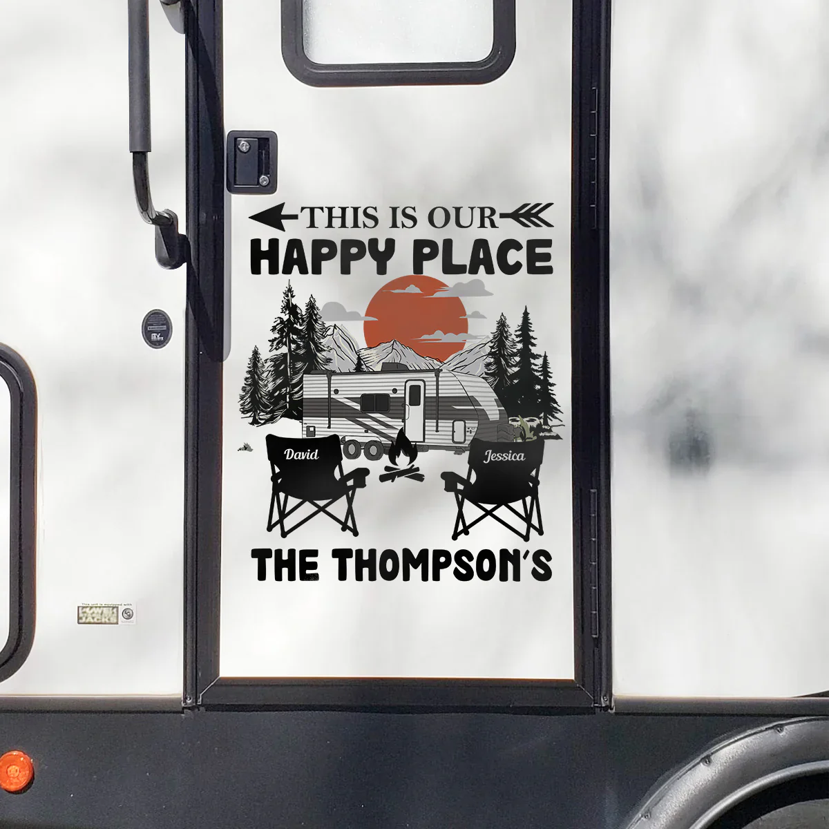 Personalized Happy Place RV Camping Sticker Decal With Custom Family Name, Mountain Sunset Scene, Unique Gift - Image 4