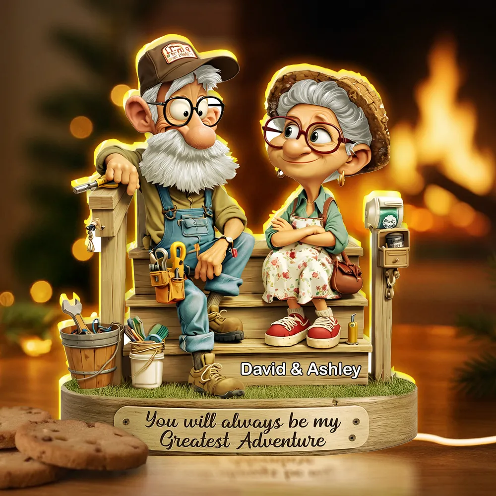 Personalized Acrylic Light Box with Elderly Couple on Porch, Warm Glow Keepsake, Unique Gift for Husband or Wife - Image 7
