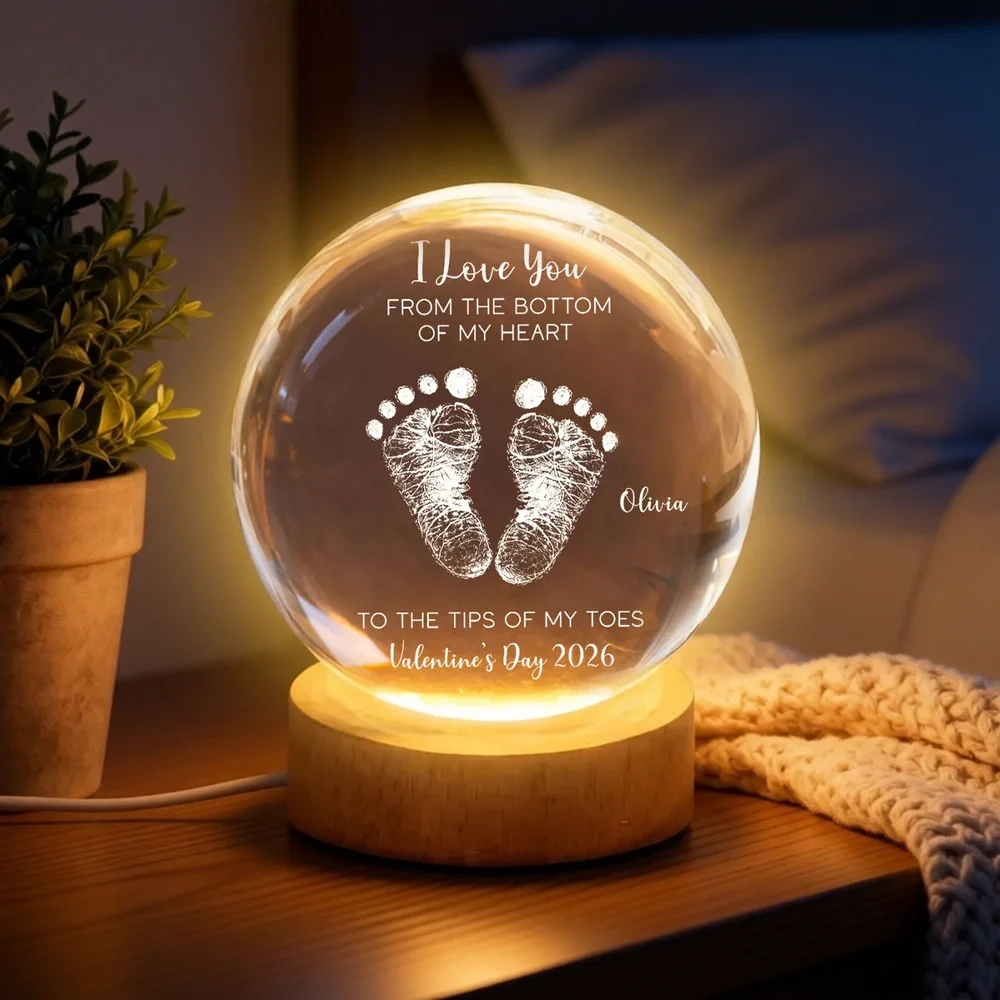 Globe Lamp With I Love You Footprints Quote, Cozy Warm Glow Keepsake, Personalized Unique Gift For Couples
