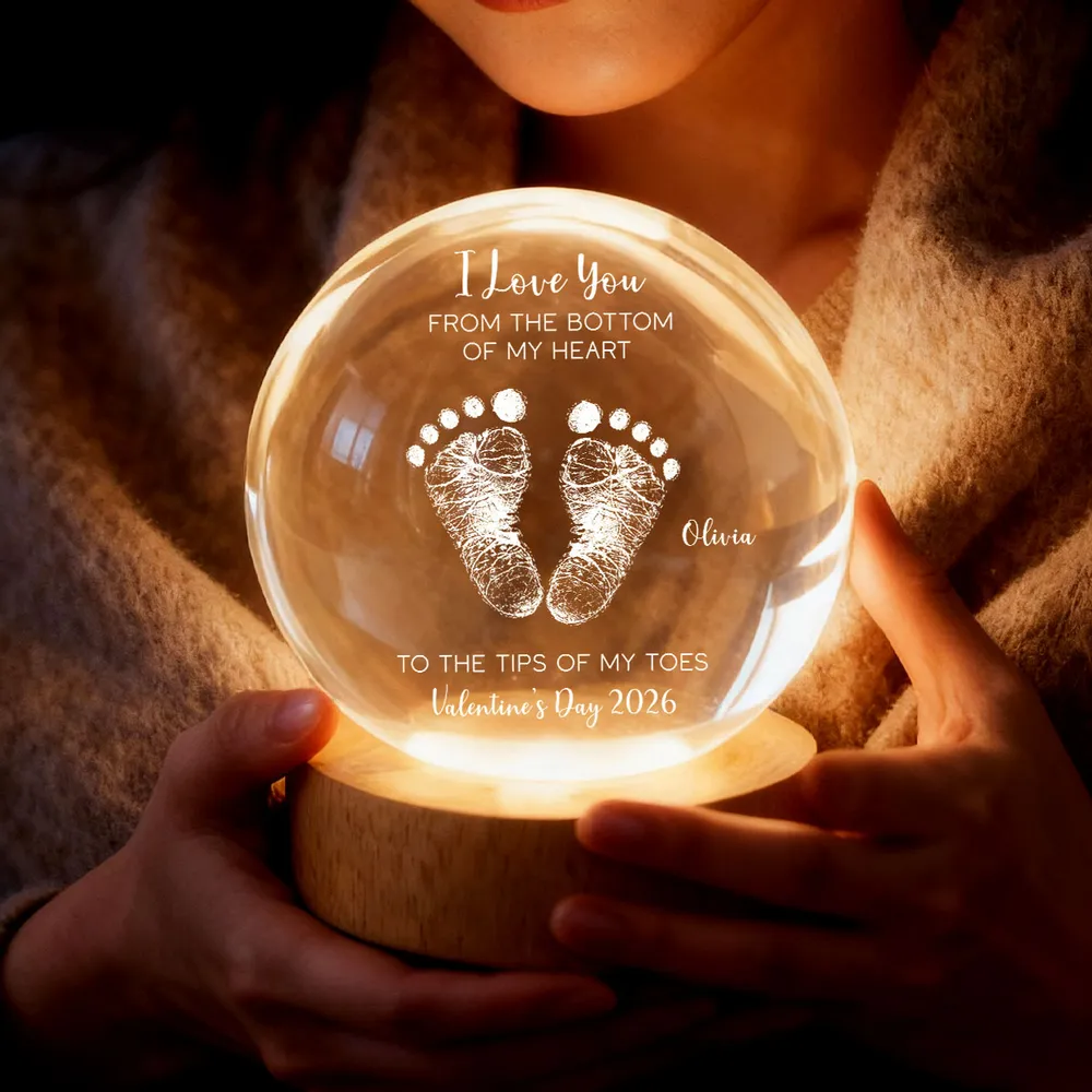 Globe Lamp With I Love You Footprints Quote, Cozy Warm Glow Keepsake, Personalized Unique Gift For Couples - Image 3