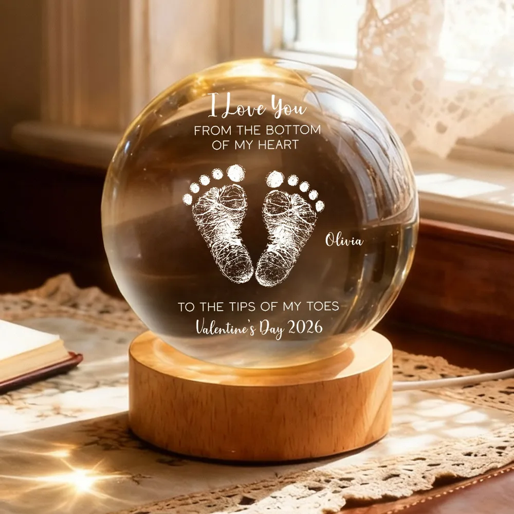 Globe Lamp With I Love You Footprints Quote, Cozy Warm Glow Keepsake, Personalized Unique Gift For Couples - Image 6