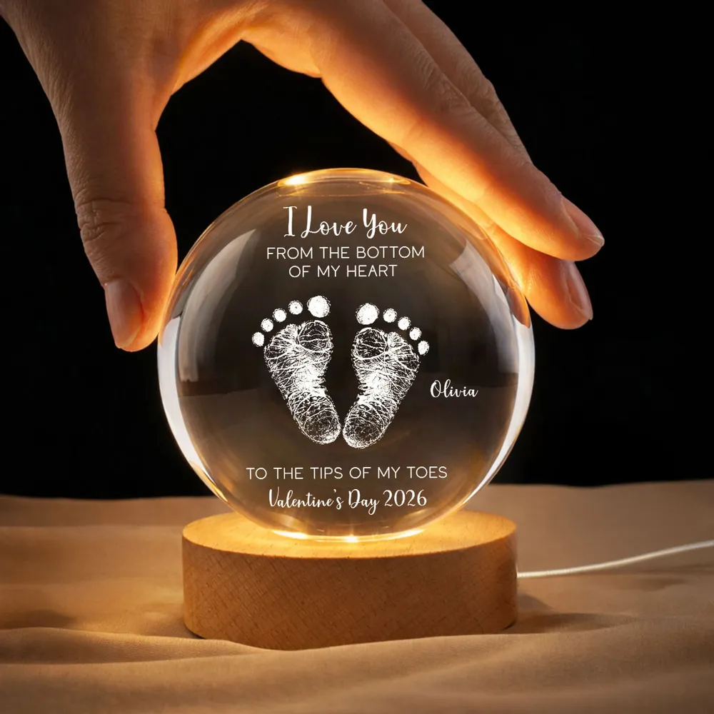 Globe Lamp With I Love You Footprints Quote, Cozy Warm Glow Keepsake, Personalized Unique Gift For Couples - Image 7