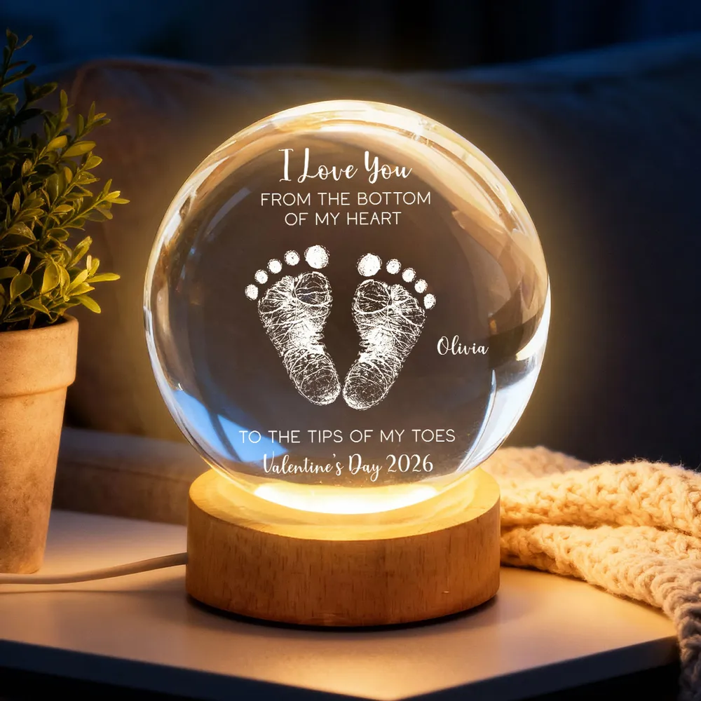 Globe Lamp With I Love You Footprints Quote, Cozy Warm Glow Keepsake, Personalized Unique Gift For Couples - Image 8