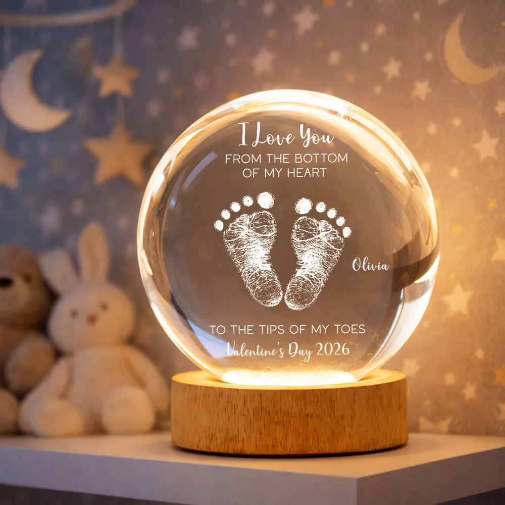 Globe Lamp With I Love You Footprints Quote, Cozy Warm Glow Keepsake, Personalized Unique Gift For Couples - Image 9