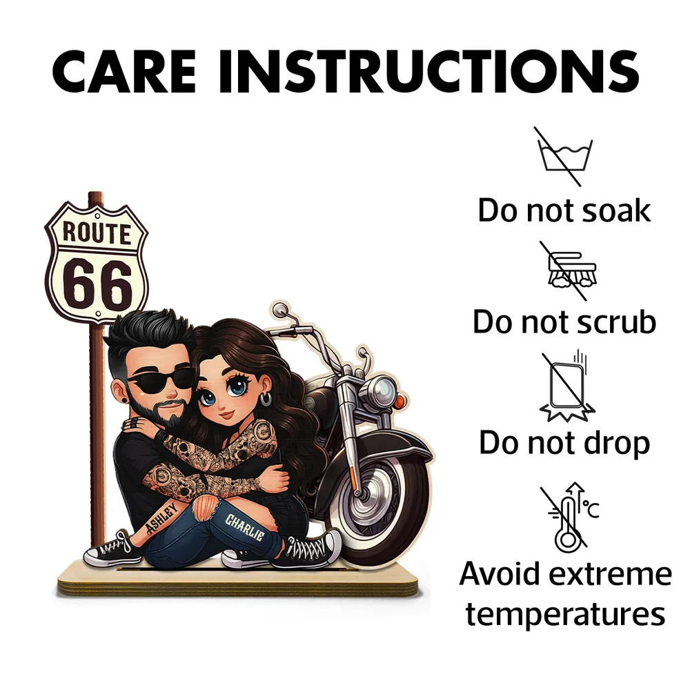 Personalized 2-Layer Wooden Plaque Biker Couple Hugging by Route 66 Motorcycle - Unique Gift For Couples - Image 5
