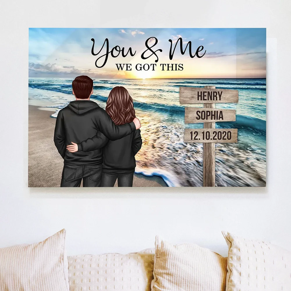 Personalized Couple Beach Sunset Poster, You & Me We Got This, Unique Romantic Gift for Husband or Wife