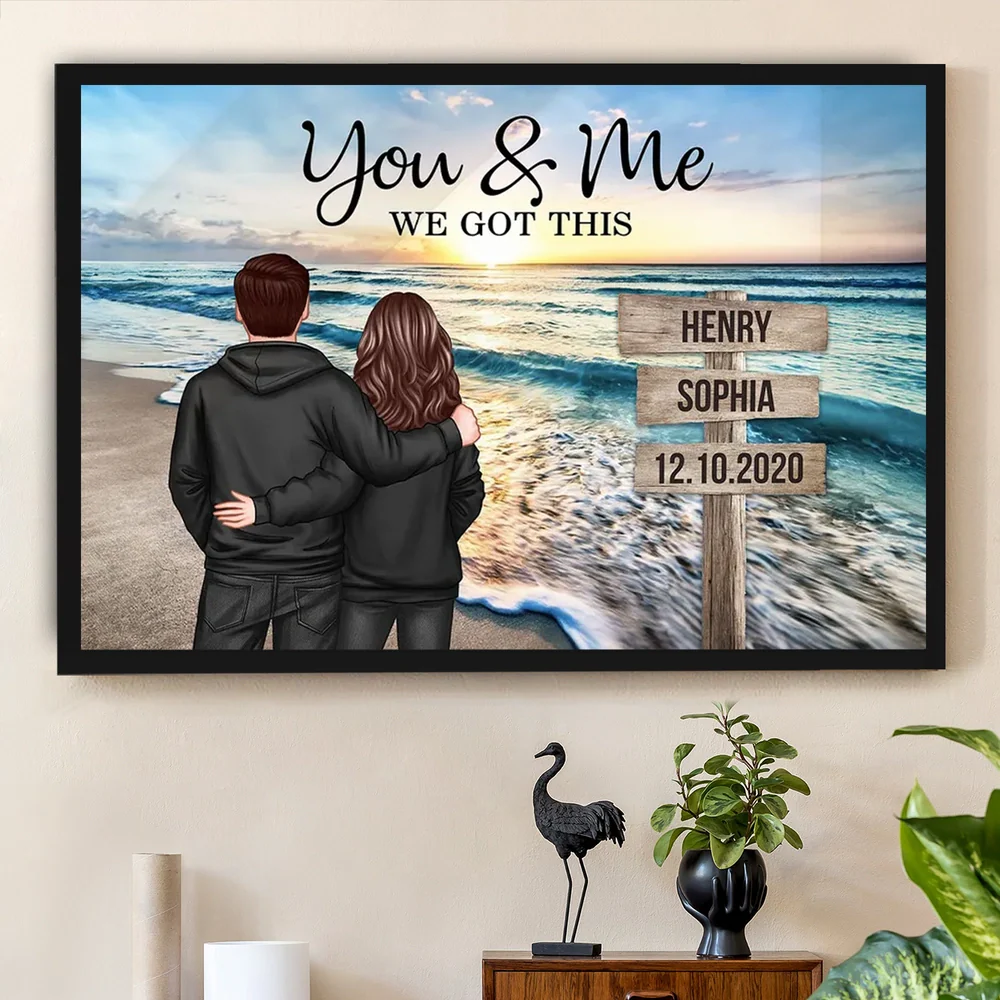 Personalized Couple Beach Sunset Poster, You & Me We Got This, Unique Romantic Gift for Husband or Wife - Image 2