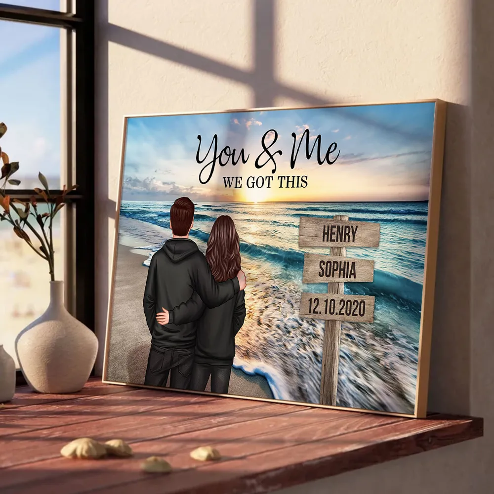Personalized Couple Beach Sunset Poster, You & Me We Got This, Unique Romantic Gift for Husband or Wife - Image 3