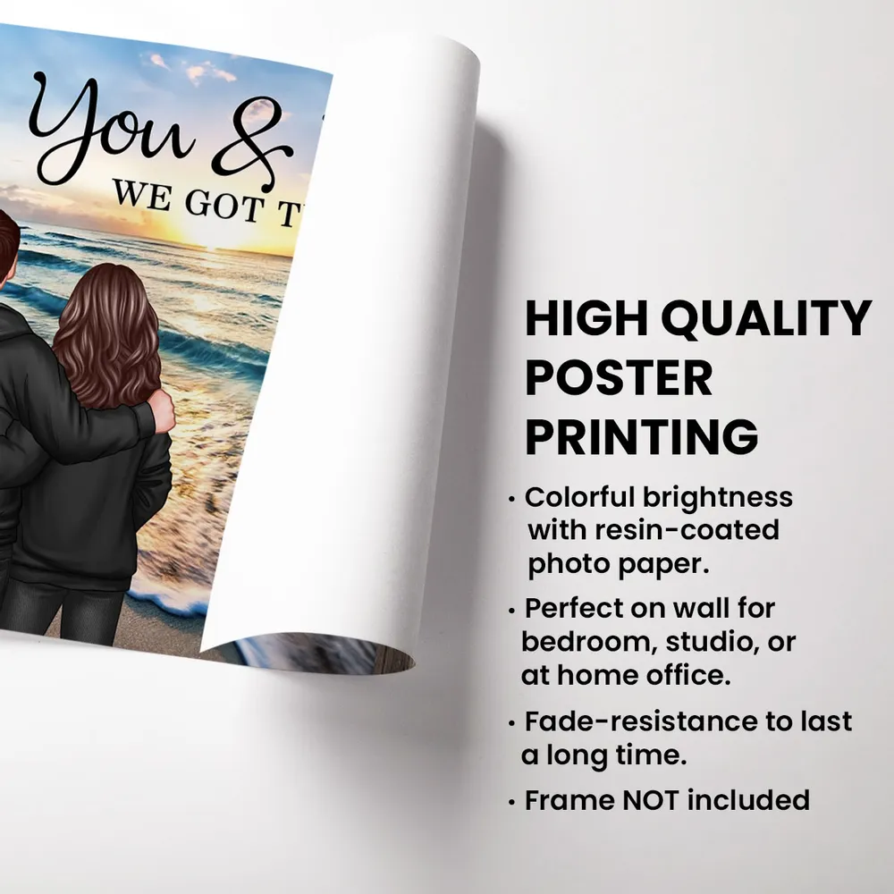 Personalized Couple Beach Sunset Poster, You & Me We Got This, Unique Romantic Gift for Husband or Wife - Image 4