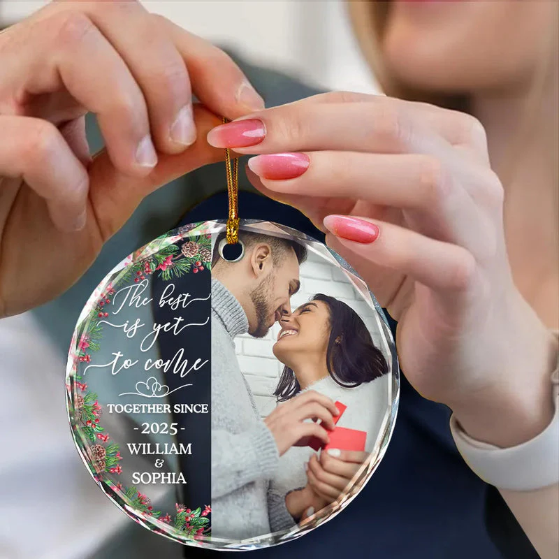 Crystal Ornament Personalized for an Engaged Couple, The Best Is Yet To Come Holiday Keepsake, Romantic Gift - Image 4