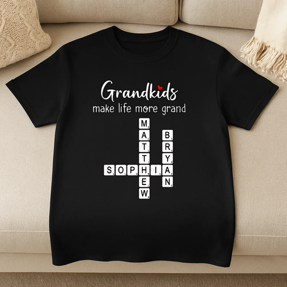 Grandkids Make Life More Grand Classic Tee, Personalized Crossword Name Shirt, Unique Gift for Grandma or Mom - Image 2