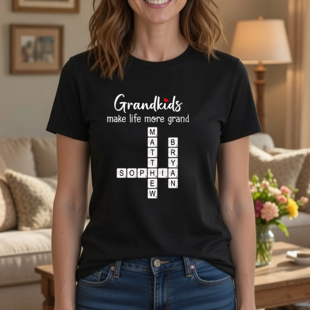 Grandkids Make Life More Grand Classic Tee, Personalized Crossword Name Shirt, Unique Gift for Grandma or Mom - Image 5