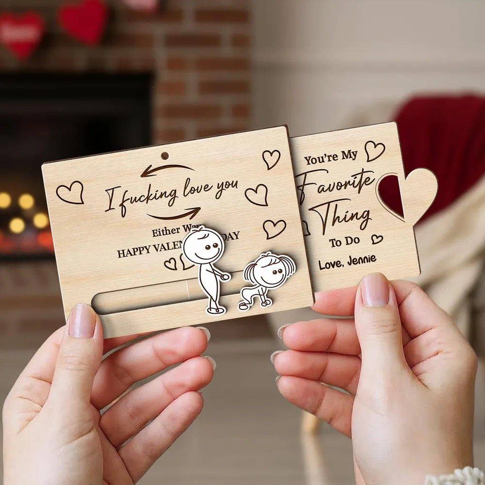 Personalized Sliding Wooden Ornament with I Fucking Love You Quote, Cute Couple Design, Unique Romantic Gift - Image 3