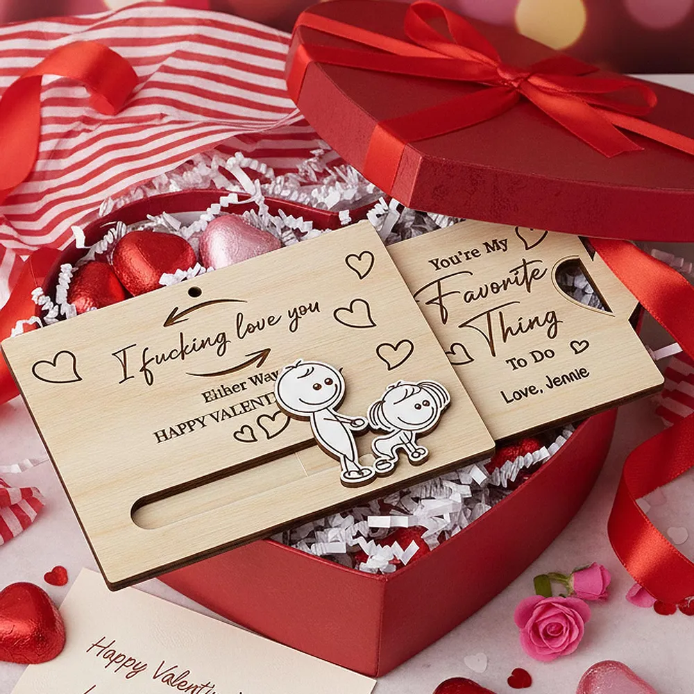 Personalized Sliding Wooden Ornament with I Fucking Love You Quote, Cute Couple Design, Unique Romantic Gift - Image 5
