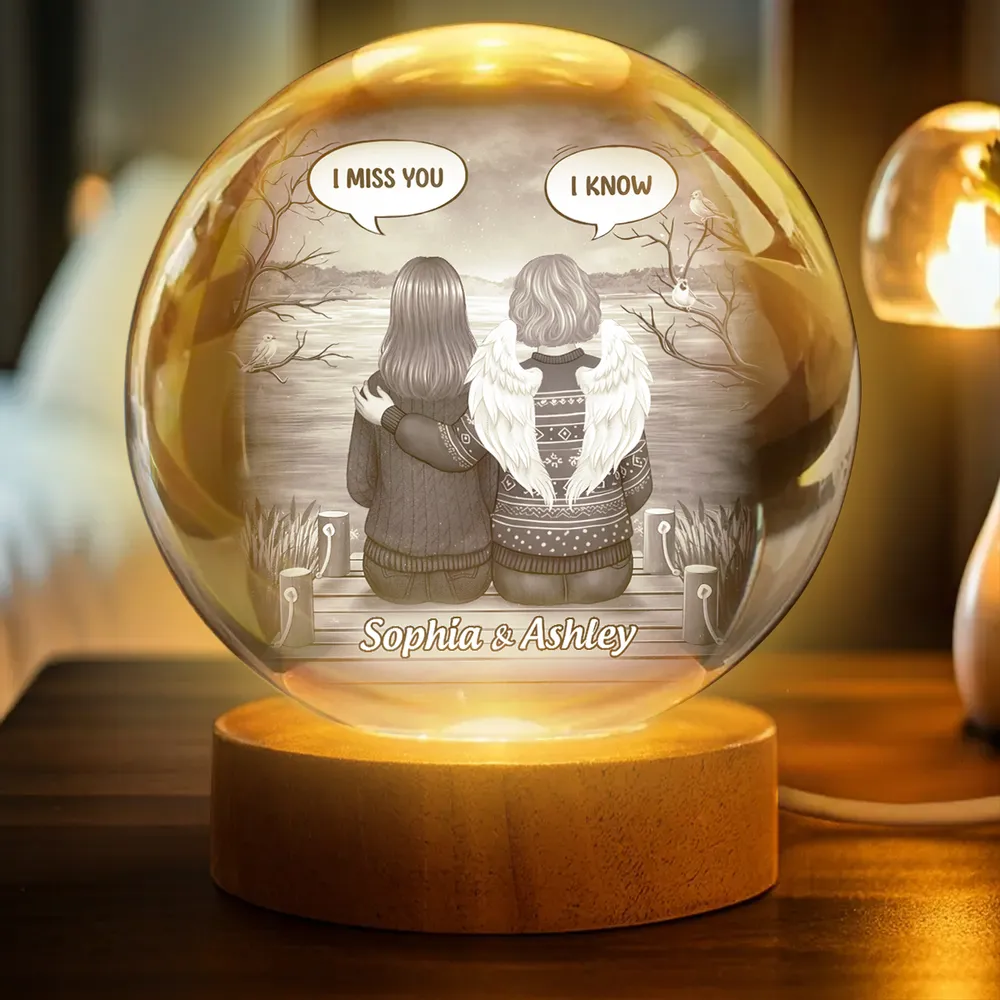 Personalized Globe Lamp with I Miss You I Know Back View Scene, Unique Memorial Sympathy Gift for Family - Image 2