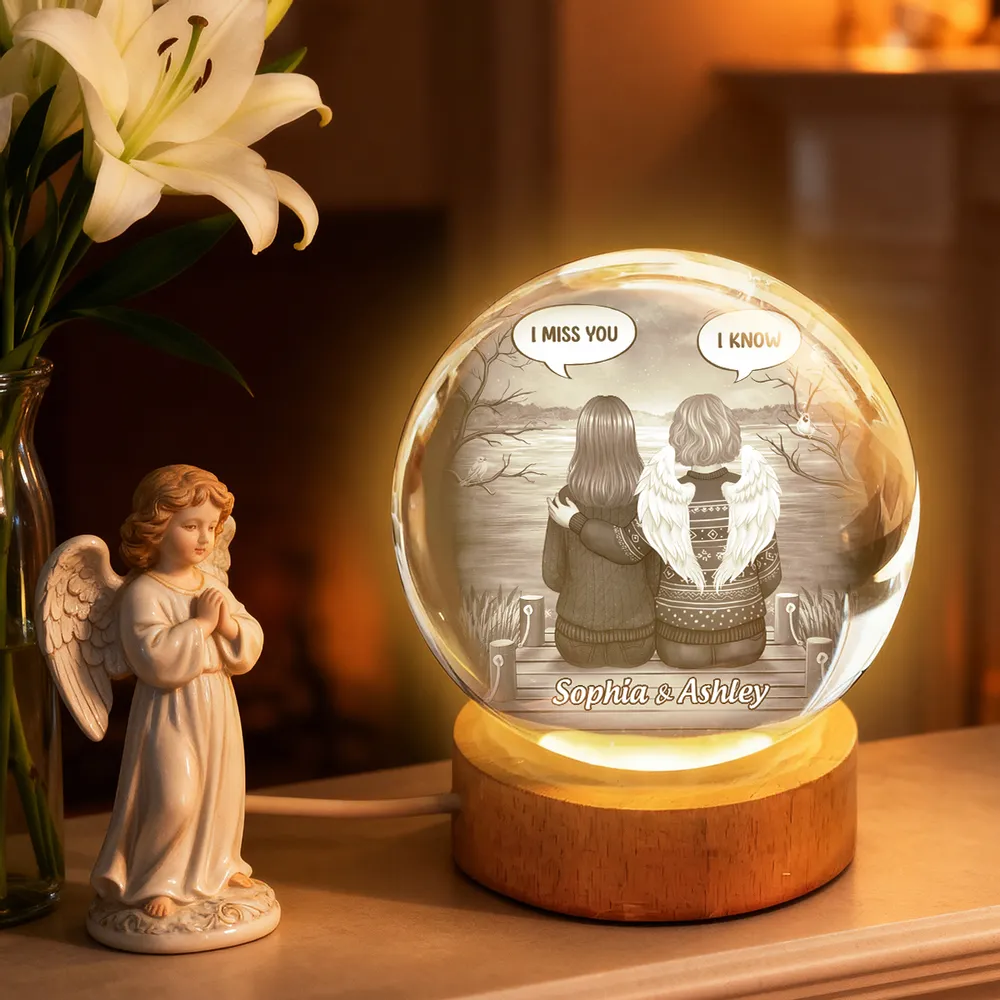 Personalized Globe Lamp with I Miss You I Know Back View Scene, Unique Memorial Sympathy Gift for Family - Image 6