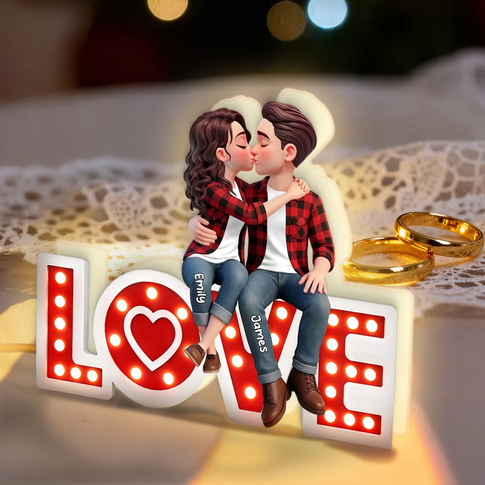 Personalized Acrylic Light Box Kissing Couple on LOVE Sign, Cozy Warm Glow Bedroom Decor, Unique Gift for Him or Her - Image 2