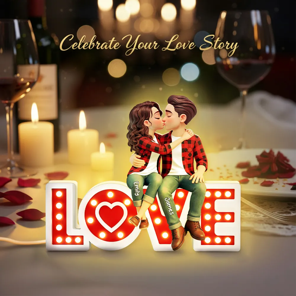 Personalized Acrylic Light Box Kissing Couple on LOVE Sign, Cozy Warm Glow Bedroom Decor, Unique Gift for Him or Her - Image 4